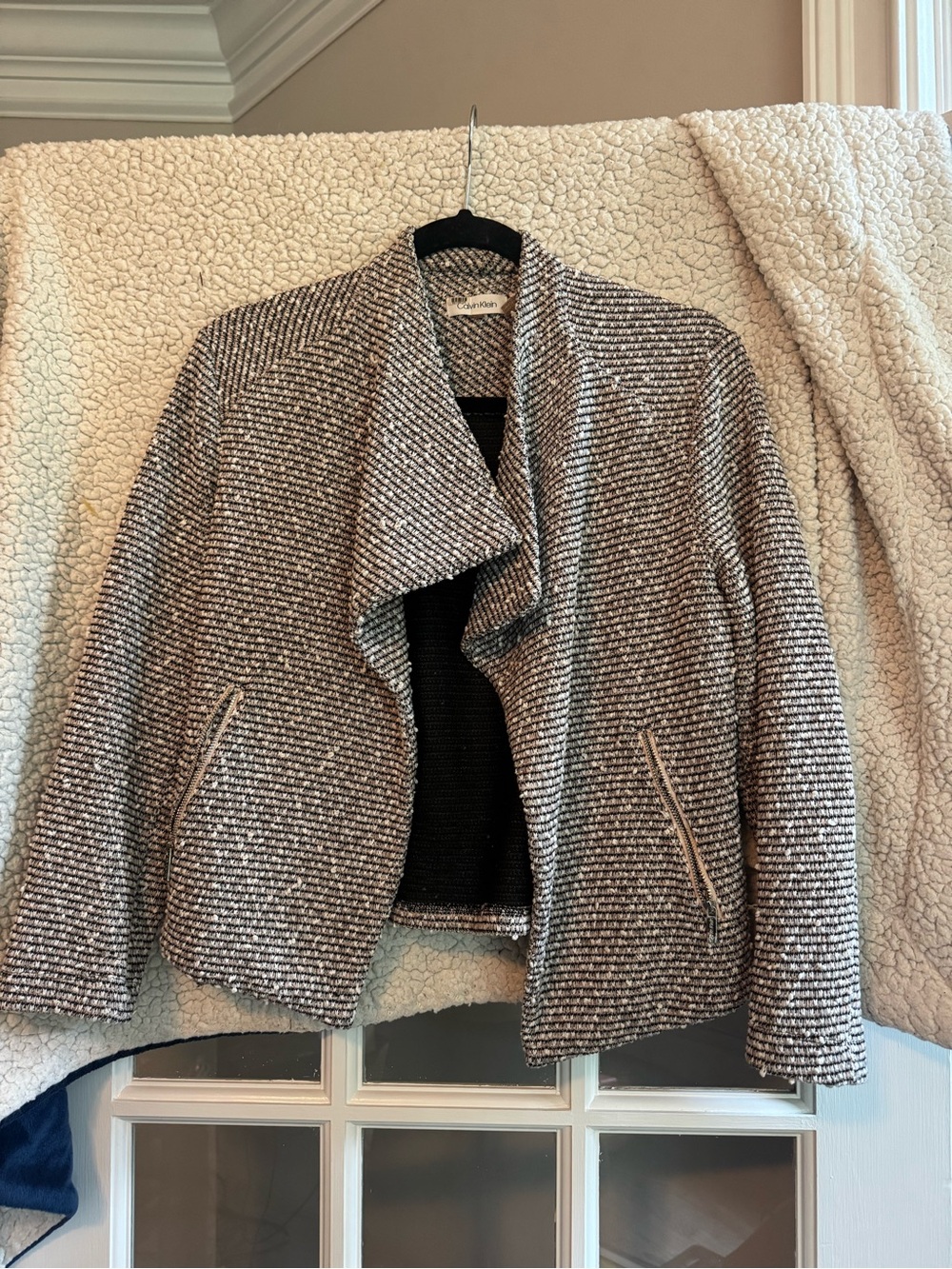 Calvin Klein Gray Tweed Open-Front Jacket